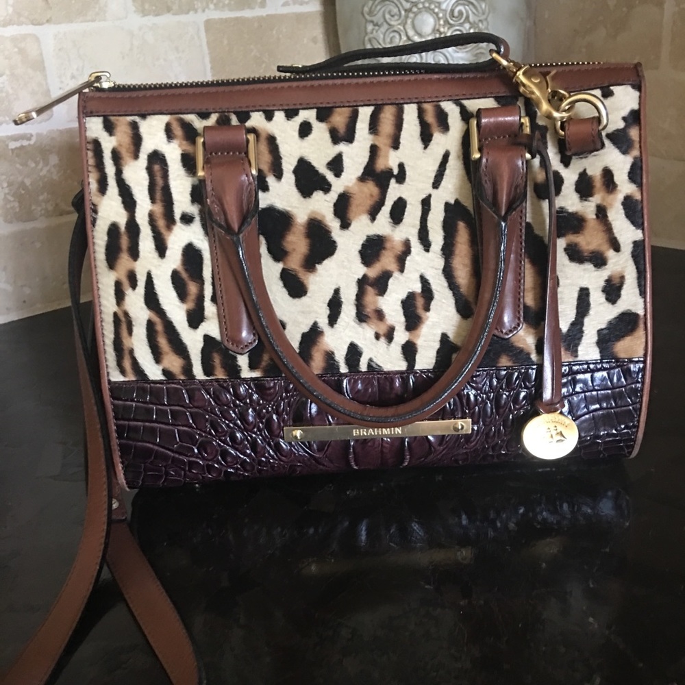 Brahmin Morrison leopard leather satchel